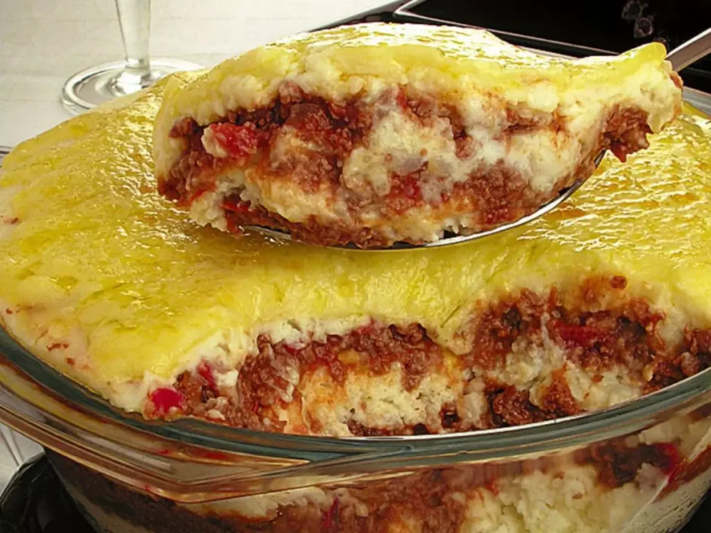Lasanha de Purê de Batata Cremoso com carne moida