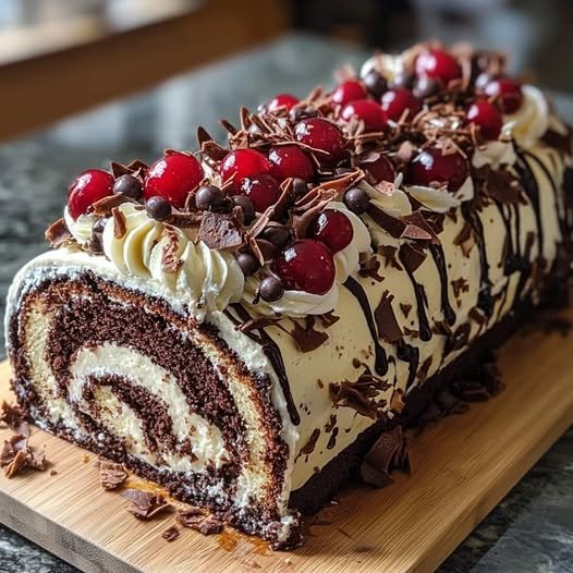 Bolo de Rolo de Chocolate com Cereja